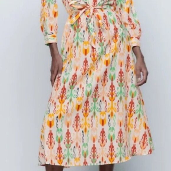 ZARA NWT The Melinda Midi Oyster White Printed Shirt Dress With Belt Size Small - Picture 2 of 15